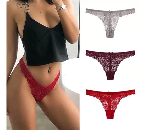 Pack De 3 Bragas Sexy Tanga Encaje Calzones Mujer Conjunto Meses Sin