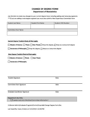 Fillable Online Phhp Biostats Sites Medinfo Ufl Change Of Degree Form