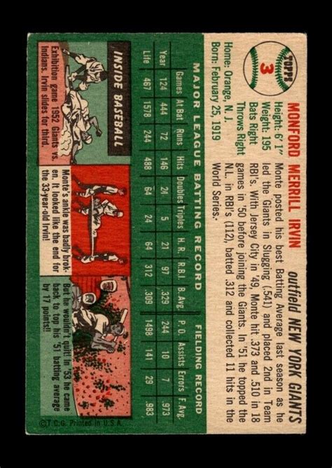 Topps Set Break Monte Irvin Vg Vgex Gmcards Ebay