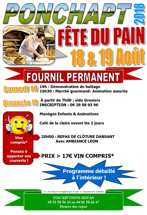 Fête du Pain à Ponchapt les 18 et 19 août 2018 Mairie de Port Sainte