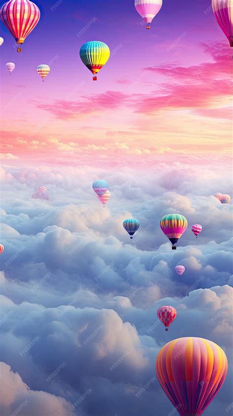 Premium Ai Image Whimsical Colorful Hot Air Balloons Rising Above The