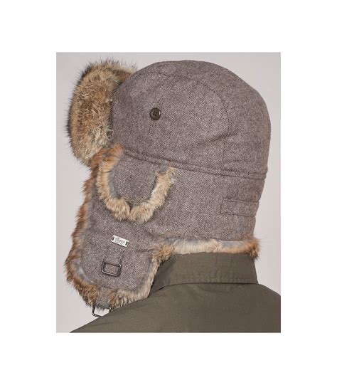 Grey Plaid Rabbit Fur Aviator Hat