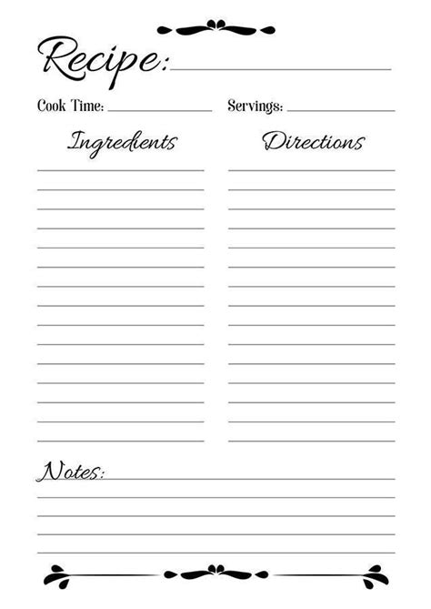 Recipe sheet printable recipe page template blank recipe page recipe book printable recipe ...