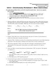 Unit Ws Pdf Name Date Pd Unit Stoichiometry Worksheet Mole