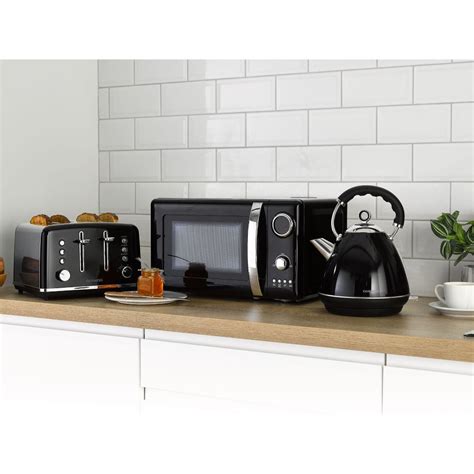 Black Kensington Kettle, Toaster & Microwave Set | Daewoo Electricals