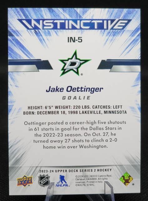 Upper Deck Series Instinctive Jake Oettinger In Dallas