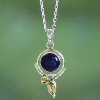 UNICEF Market Handcrafted Lapis And Citrine Sterling Silver Necklace