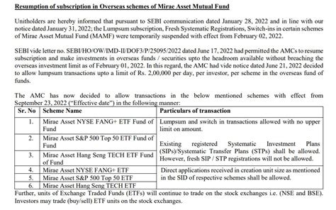 Sekhar On Twitter Mirae Asset Mutual Fund Will Allow Transactions In