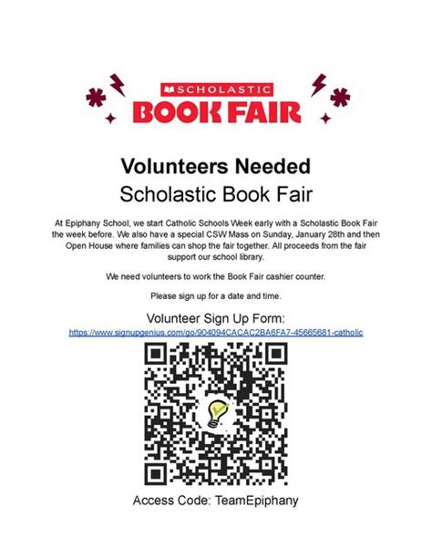 Volunteers needed Scholastic Book Fair — The Epiphany School