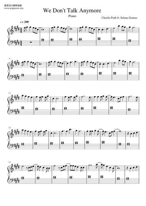 We Don't Talk Anymore | Sheet Music | Piano Score Free PDF Download