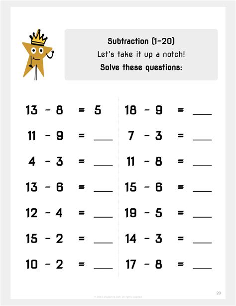 Starting Point Worksheet 03 Subtraction 1 20 Shapeshire Worksheets Library