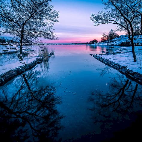 Lake Sunset Horizon Winter HD Phone Wallpaper Peakpx