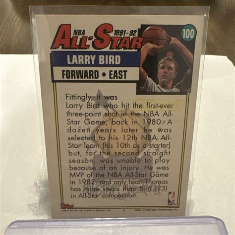 1992 93 Topps Basketball Larry Bird All Star Gold Card 100 Boston