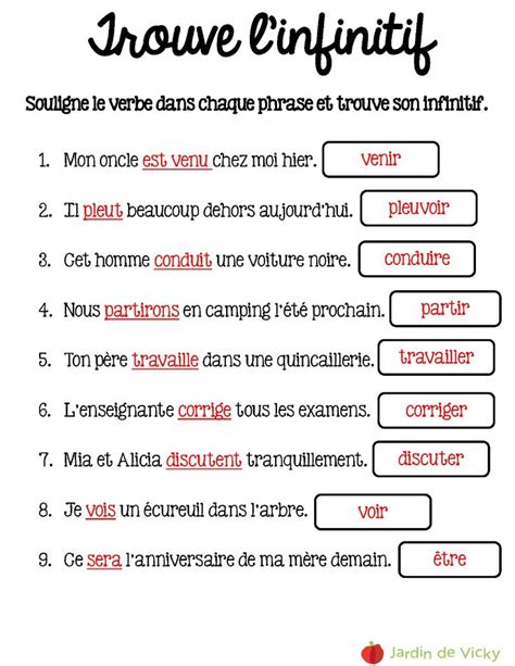 Voici des exercices pour travailler les verbes à l infinitif