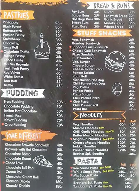 Brothers Bakery Menu Menu For Brothers Bakery Tilak Nagar New