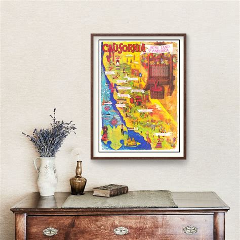 Vintage California Wine Country Map 1960 By Teds Vintage Art