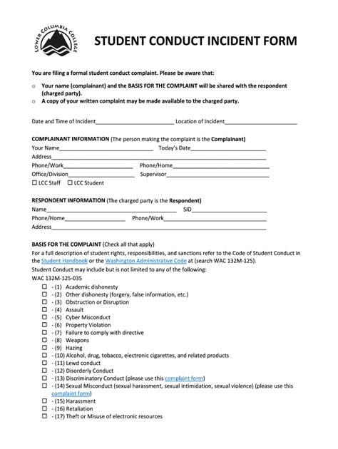 Fillable Online Lcc Ctc Student Conduct Incident Form Blccctcedub Fax