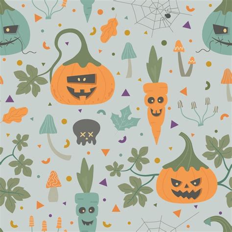 Premium Vector Cute Halloween Seamless Pattern With Pumpkin Carrot