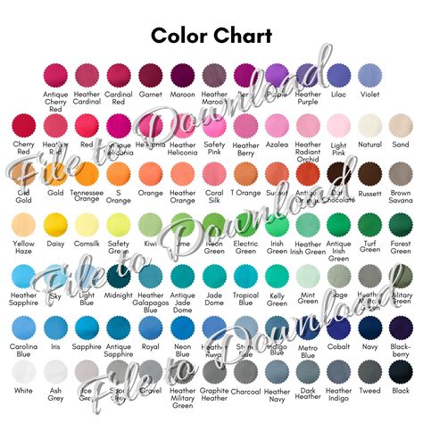 Gildan Color Chart colors Only Can Be Used With Most Gildan Shirt and ...