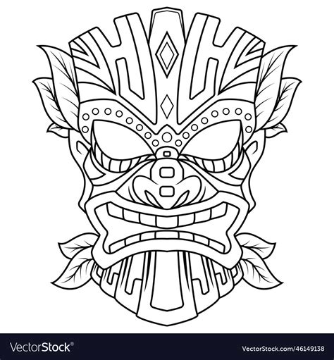 Tiki Mask Mascot Logo Line Art Royalty Free Vector Image