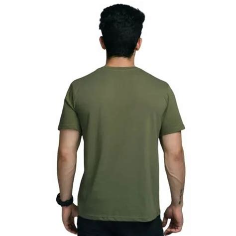 Round Half Sleeve Mens Plain Olive Green Cotton T Shirt Size S Xxl At