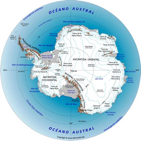 Mapa de la Antártida Político Físico Mudo Bases y Temperatura