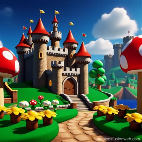 Realistic Super Mario 64 Castle Grounds View Stable Diffusion Online