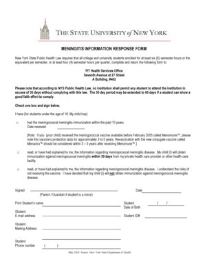 Fillable Online Fitnyc Meningitis Information Response Form Fitnyc