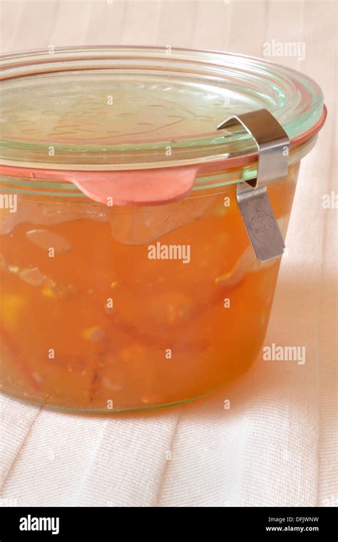 Orange Ginger Marmalade In Preserves Jar With Rubber And Clip Stock