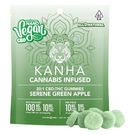 20 1 Serene Green Apple [10pk] 100mg Cbd 10mg Thc Kanha Fast Acting Vegan Gummies Jane