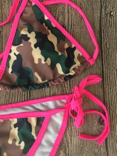 Sex Neckholder Triangel Scrunch Camouflage Neonpink Bikini Gepolstert