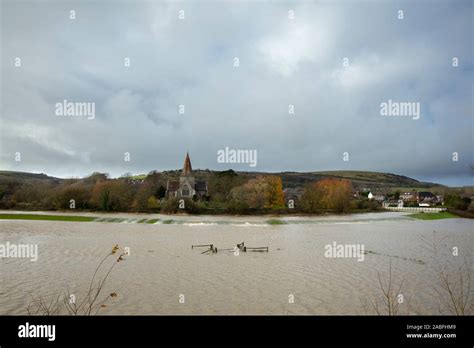 River Cuckmere Flooding Local Fields At Alfriston East Sussex England