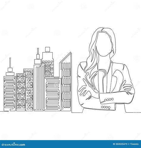 Drawing Of Businesswoman With Pencil Sort Sticky Notes Concept Of