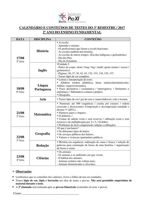 Pdf Calend Rio E Conte Dos De Testes Do Bimestre Calend Rio