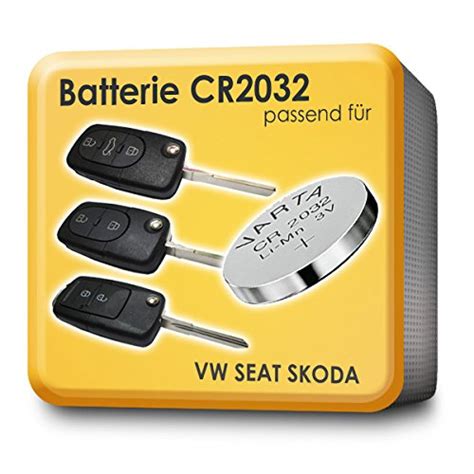 2 x Batterie VARTA CR2032 passend für Schlüssel Fernbedienung VW Skoda