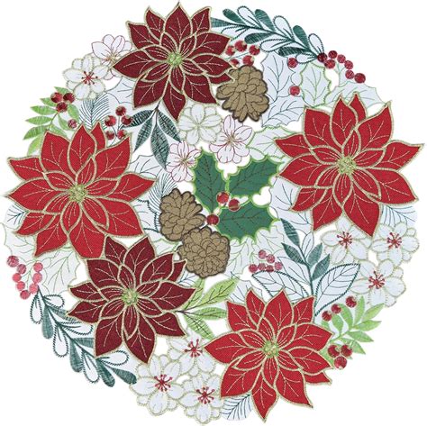 Keva Christmas Placemats Set Of 4 15inch Round Cutwork Poinsettia Placemats Table