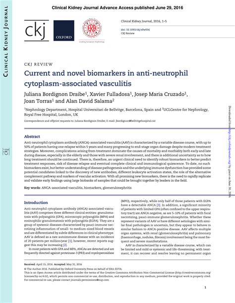 Pdf Current And Novel Biomarkers In Anti Neutrophil Cytoplasm