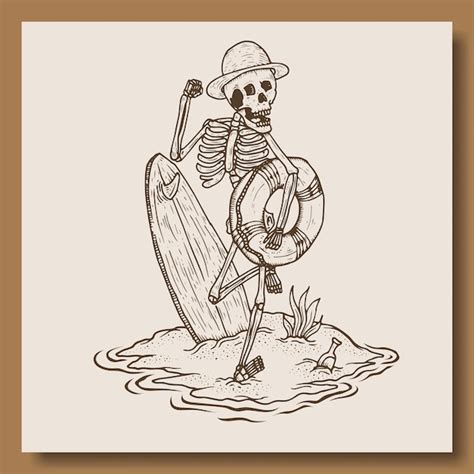 Premium Vector Hand Draw Skull Surfing Vector