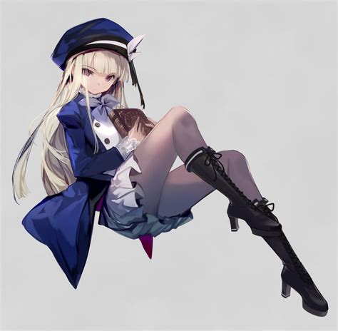 Safebooru 1girl Bangs Beret Black Footwear Black Legwear Blonde Hair Blunt Bangs Book Boots