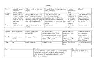 Menu de comidas para un día enteroo docx Descarga Gratuita