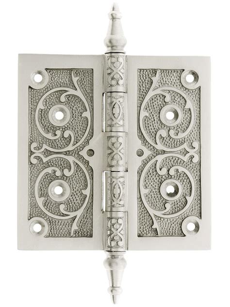 5 Solid Brass Steeple Tip Hinge With Decorative Vine Pattern In Satin Nickel Overstock