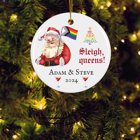 Gay Pride Ornament Santa Sleigh Queens Personalized With Couples Name And Year Choice Of