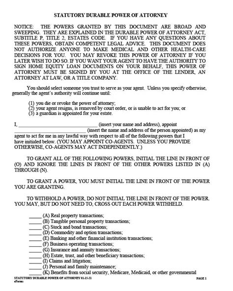 Free Texas Durable Power Of Attorney Forms Docformats