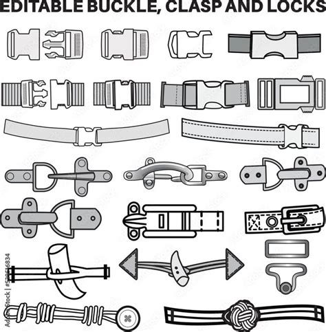 A Bunch Of Different Types Of Buckles And Locks On A White Background