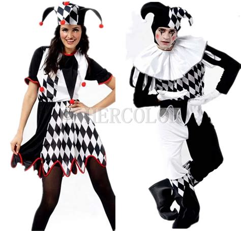 Harlequin Jester Clown Circus Costume And Hat Halloween Adult Funny