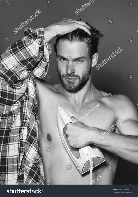 Sexy Naked Handsome Man Irons Himself Stock Photo Edit Now 777816427