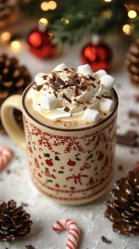 Luxurious Hot Chocolate Topped With Whipped Cream Marshmallows And Chocolate Shavings Stock