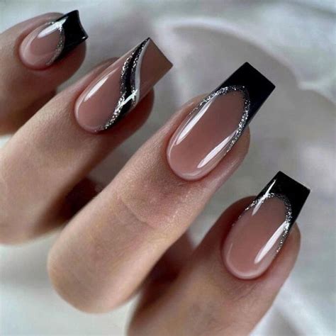 Pcs Simple French False Nails With Shiny Powder Mid Length Square