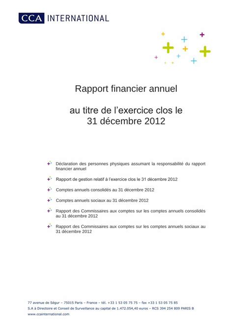 Pdf Rapport Financier Annuel Ccainternational Aux Normes