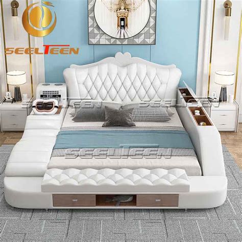 Queen bed with storage royal luxury design - Seelteen